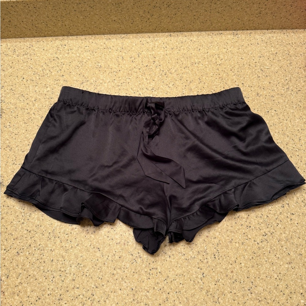 Victoria’s Secret Black Satin ruffle Sleep Shorts size small